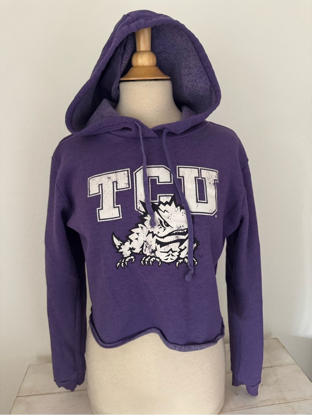 Blue 84 Purple TCU Cropped Hoodie with Horned Frog Graphic